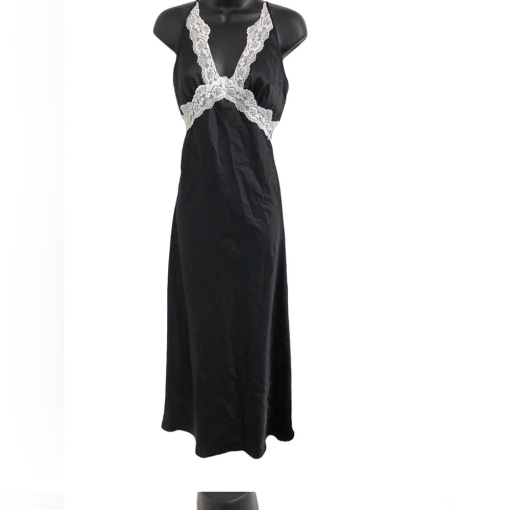 Black Long Dress with White Lace Detailing